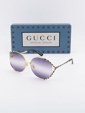 Gucci GG0595S 001 Women Round Sunglasses - Gold / Grey